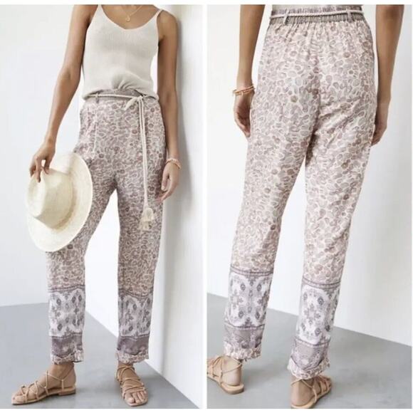 Anthropologie Ollari Tasseled Pull-On Pants Boho Cream Women’s Medium - Picture 1 of 7